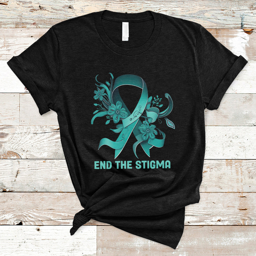 Teal Floral Ribbon Sexual Assault Awareness Month End The Stigma, Sexual Assault Awareness Shirt T-Shirt - Wonder Print Shop