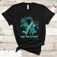 Teal Floral Ribbon Sexual Assault Awareness Month End The Stigma, Sexual Assault Awareness Shirt T-Shirt - Wonder Print Shop