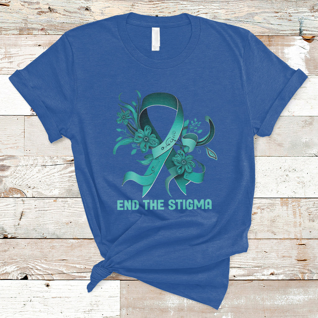 Teal Floral Ribbon Sexual Assault Awareness Month End The Stigma, Sexual Assault Awareness Shirt T-Shirt - Wonder Print Shop