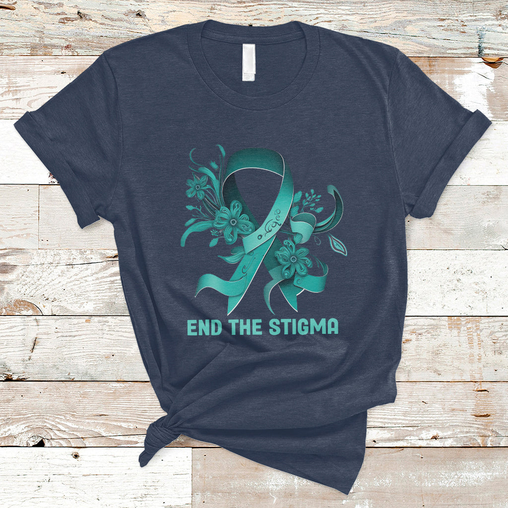 Teal Floral Ribbon Sexual Assault Awareness Month End The Stigma, Sexual Assault Awareness Shirt T-Shirt - Wonder Print Shop