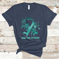 Teal Floral Ribbon Sexual Assault Awareness Month End The Stigma, Sexual Assault Awareness Shirt T-Shirt - Wonder Print Shop