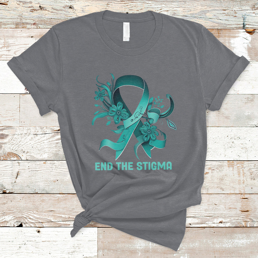 Teal Floral Ribbon Sexual Assault Awareness Month End The Stigma, Sexual Assault Awareness Shirt T-Shirt - Wonder Print Shop
