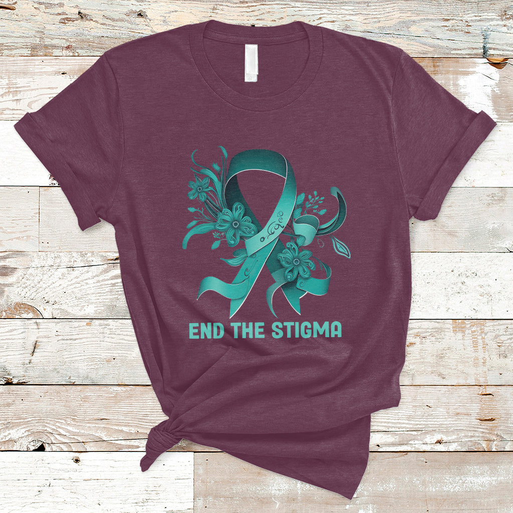 Teal Floral Ribbon Sexual Assault Awareness Month End The Stigma, Sexual Assault Awareness Shirt T-Shirt - Wonder Print Shop