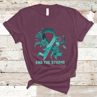 Teal Floral Ribbon Sexual Assault Awareness Month End The Stigma, Sexual Assault Awareness Shirt T-Shirt - Wonder Print Shop