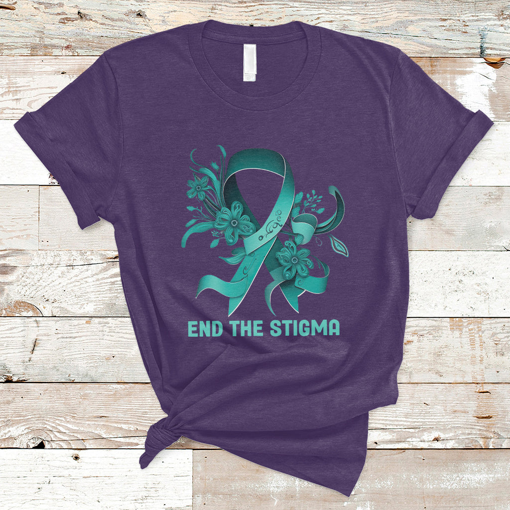 Teal Floral Ribbon Sexual Assault Awareness Month End The Stigma, Sexual Assault Awareness Shirt T-Shirt - Wonder Print Shop