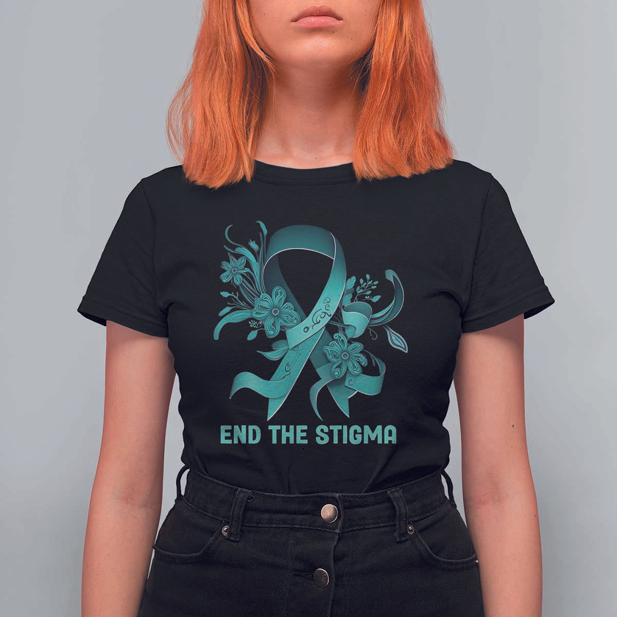 Sexual Assault Awareness T Shirt For Women End The Stigma Teal Floral Ribbon