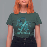 Sexual Assault Awareness T Shirt For Women End The Stigma Teal Floral Ribbon