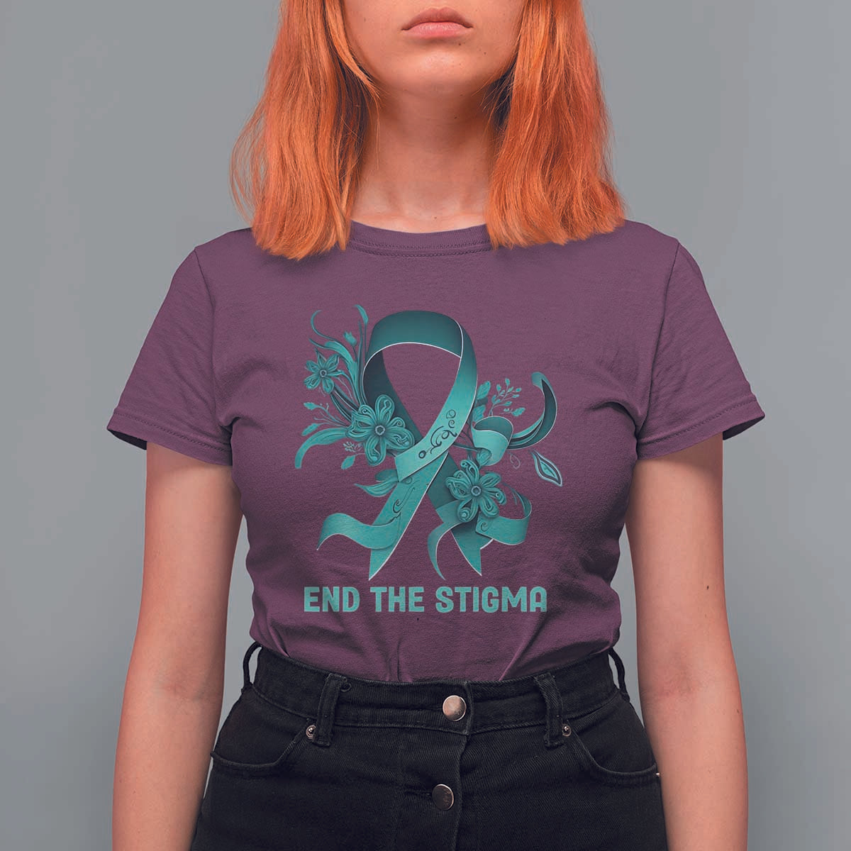 Sexual Assault Awareness T Shirt For Women End The Stigma Teal Floral Ribbon