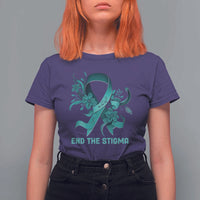 Sexual Assault Awareness T Shirt For Women End The Stigma Teal Floral Ribbon