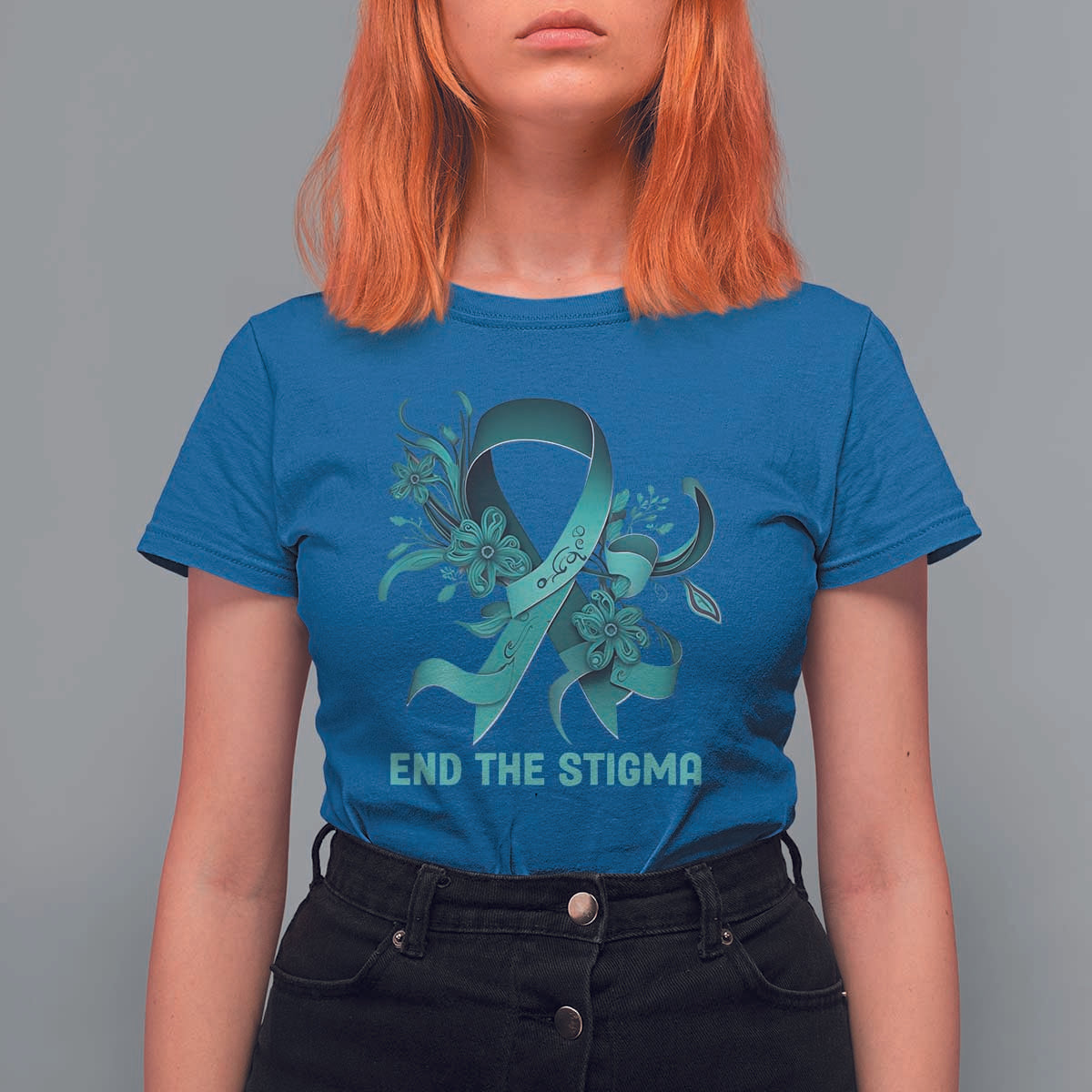 Sexual Assault Awareness T Shirt For Women End The Stigma Teal Floral Ribbon