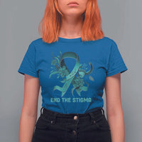 Sexual Assault Awareness T Shirt For Women End The Stigma Teal Floral Ribbon