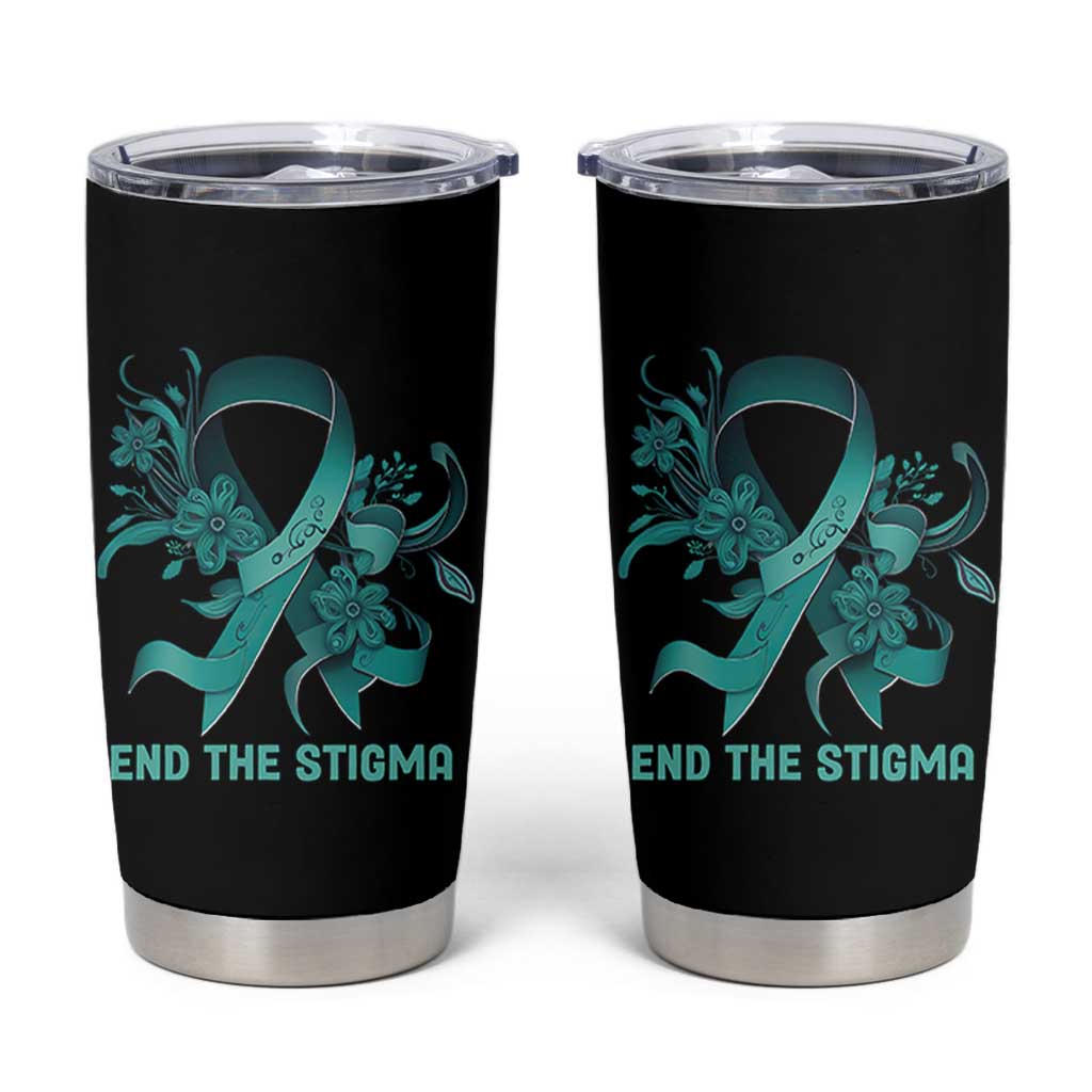 Sexual Assault Awareness Tumbler Cup End The Stigma Teal Floral Ribbon