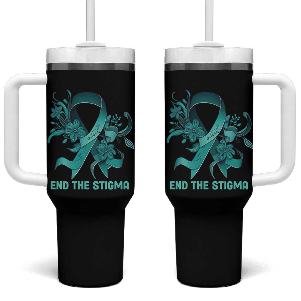Sexual Assault Awareness Tumbler With Handle End The Stigma Teal Floral Ribbon