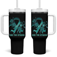 Sexual Assault Awareness Tumbler With Handle End The Stigma Teal Floral Ribbon