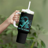 Sexual Assault Awareness Tumbler With Handle End The Stigma Teal Floral Ribbon