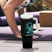 Sexual Assault Awareness Tumbler With Handle End The Stigma Teal Floral Ribbon