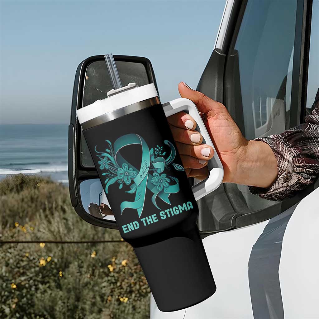 Sexual Assault Awareness Tumbler With Handle End The Stigma Teal Floral Ribbon