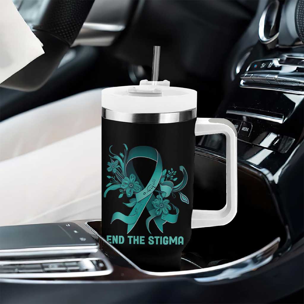 Sexual Assault Awareness Tumbler With Handle End The Stigma Teal Floral Ribbon
