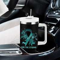 Sexual Assault Awareness Tumbler With Handle End The Stigma Teal Floral Ribbon