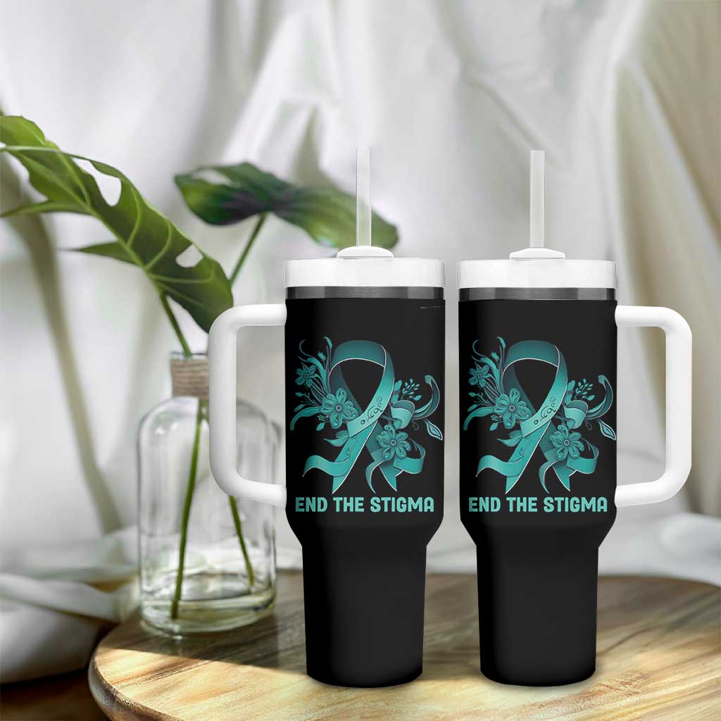 Sexual Assault Awareness Tumbler With Handle End The Stigma Teal Floral Ribbon
