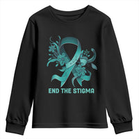Sexual Assault Awareness Youth Sweatshirt End The Stigma Teal Floral Ribbon