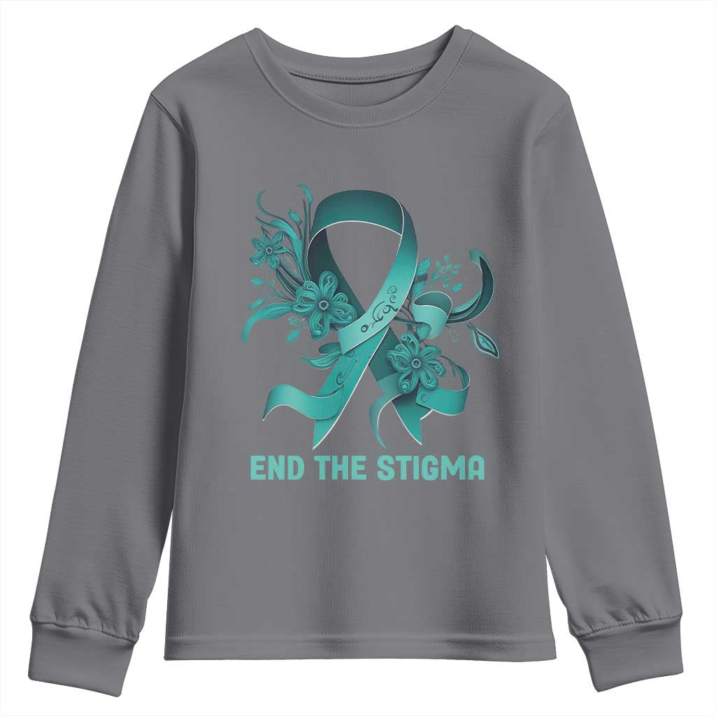 Sexual Assault Awareness Youth Sweatshirt End The Stigma Teal Floral Ribbon