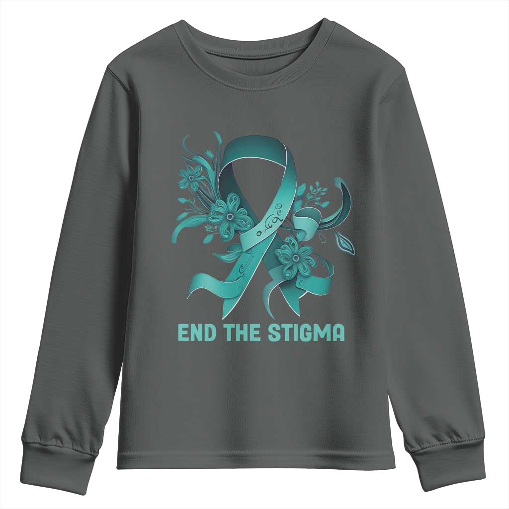 Sexual Assault Awareness Youth Sweatshirt End The Stigma Teal Floral Ribbon