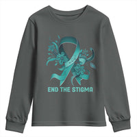 Sexual Assault Awareness Youth Sweatshirt End The Stigma Teal Floral Ribbon