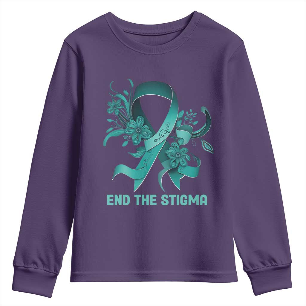 Sexual Assault Awareness Youth Sweatshirt End The Stigma Teal Floral Ribbon