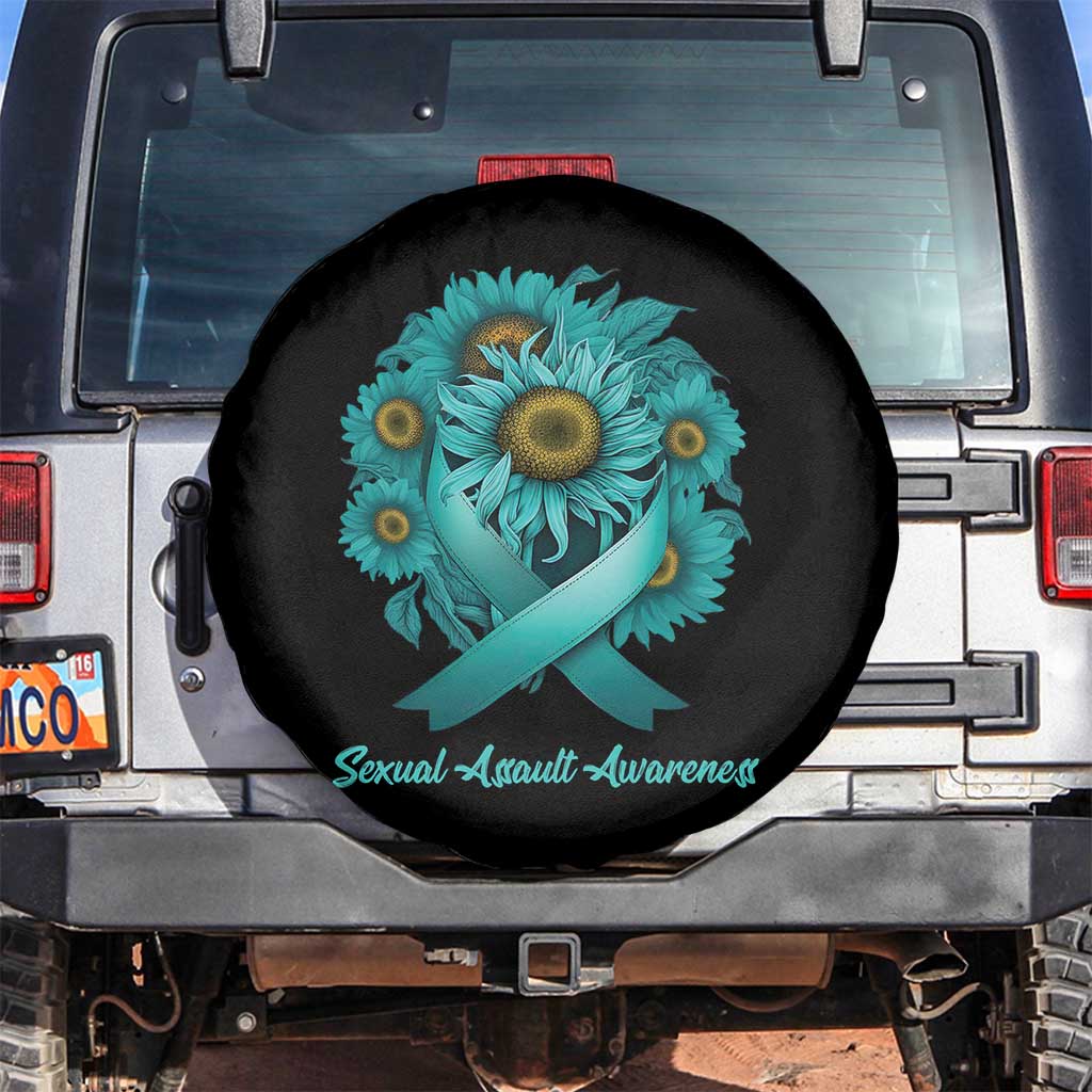 Sexual Assault Awareness Spare Tire Cover Teal Ribbon Sunflowers Support