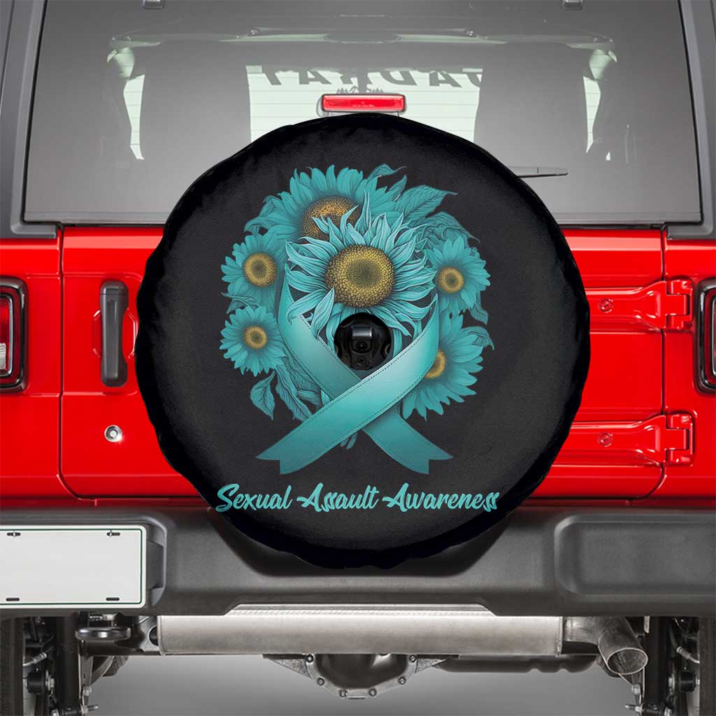 Sexual Assault Awareness Spare Tire Cover Teal Ribbon Sunflowers Support