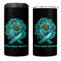 Sexual Assault Awareness 4 in 1 Can Cooler Tumbler Teal Ribbon Sunflowers Support