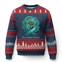 Sexual Assault Awareness Ugly Christmas Sweater Teal Ribbon Sunflowers Support - Wonder Print Shop