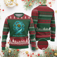 Sexual Assault Awareness Ugly Christmas Sweater Teal Ribbon Sunflowers Support - Wonder Print Shop