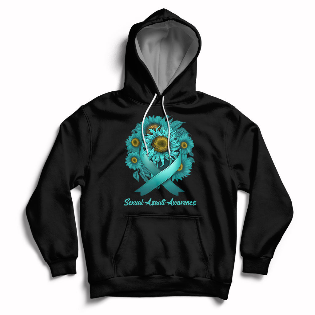 Sexual Assault Awareness Teal Sunflowers Ribbon End The Stigma, Sexual Assault Awareness Shirt Hoodie - Wonder Print Shop