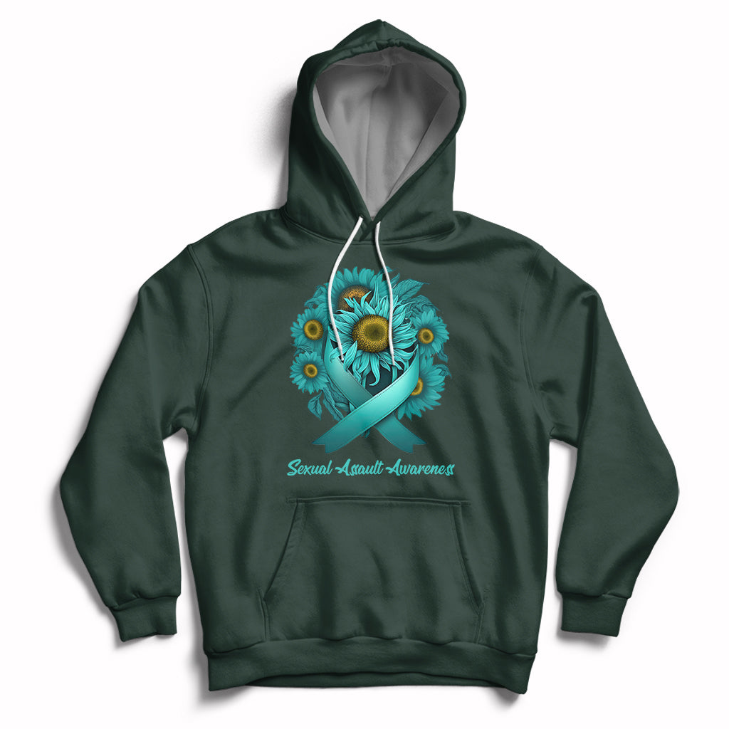 Sexual Assault Awareness Teal Sunflowers Ribbon End The Stigma, Sexual Assault Awareness Shirt Hoodie - Wonder Print Shop