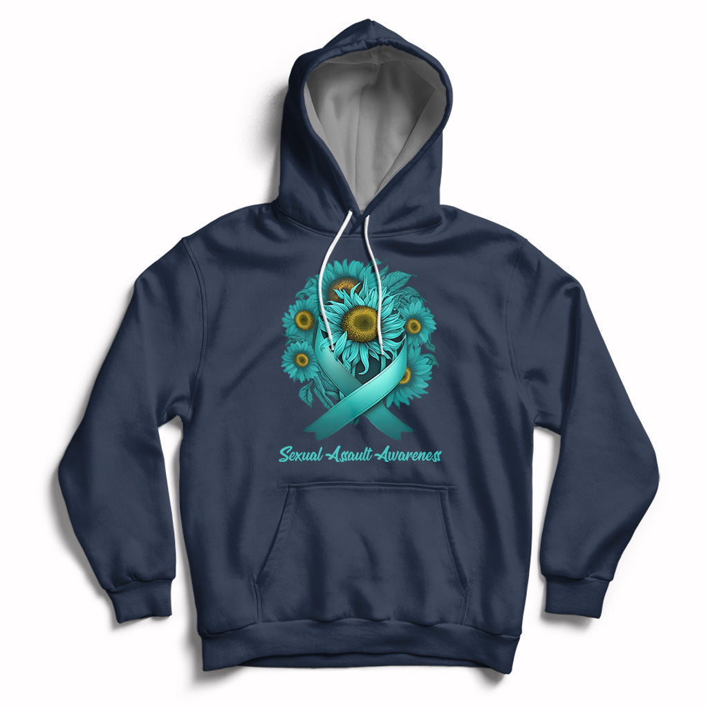 Sexual Assault Awareness Teal Sunflowers Ribbon End The Stigma, Sexual Assault Awareness Shirt Hoodie - Wonder Print Shop