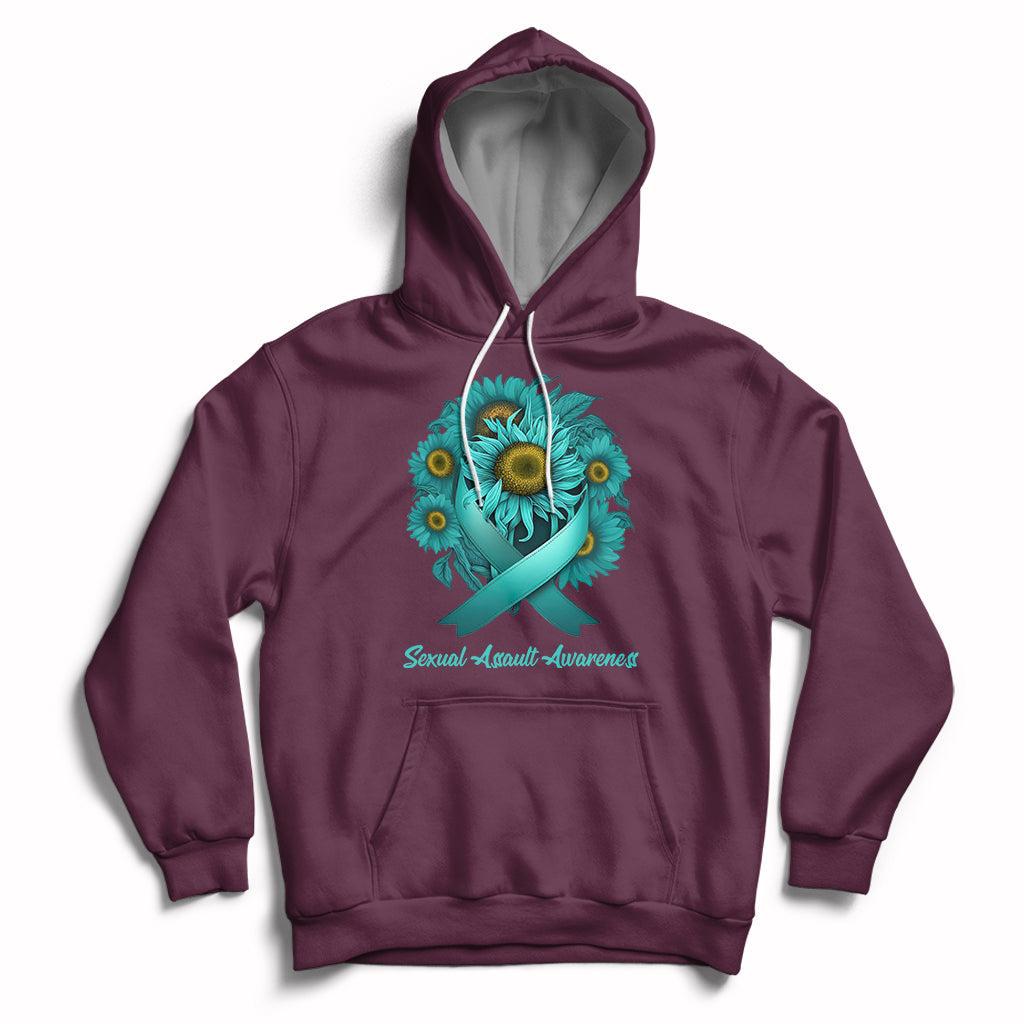 Sexual Assault Awareness Teal Sunflowers Ribbon End The Stigma, Sexual Assault Awareness Shirt Hoodie - Wonder Print Shop