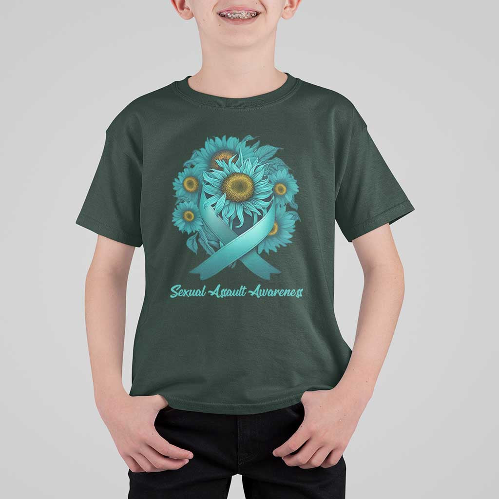 Sexual Assault Awareness T Shirt For Kid Teal Ribbon Sunflowers Support