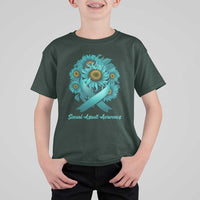 Sexual Assault Awareness T Shirt For Kid Teal Ribbon Sunflowers Support