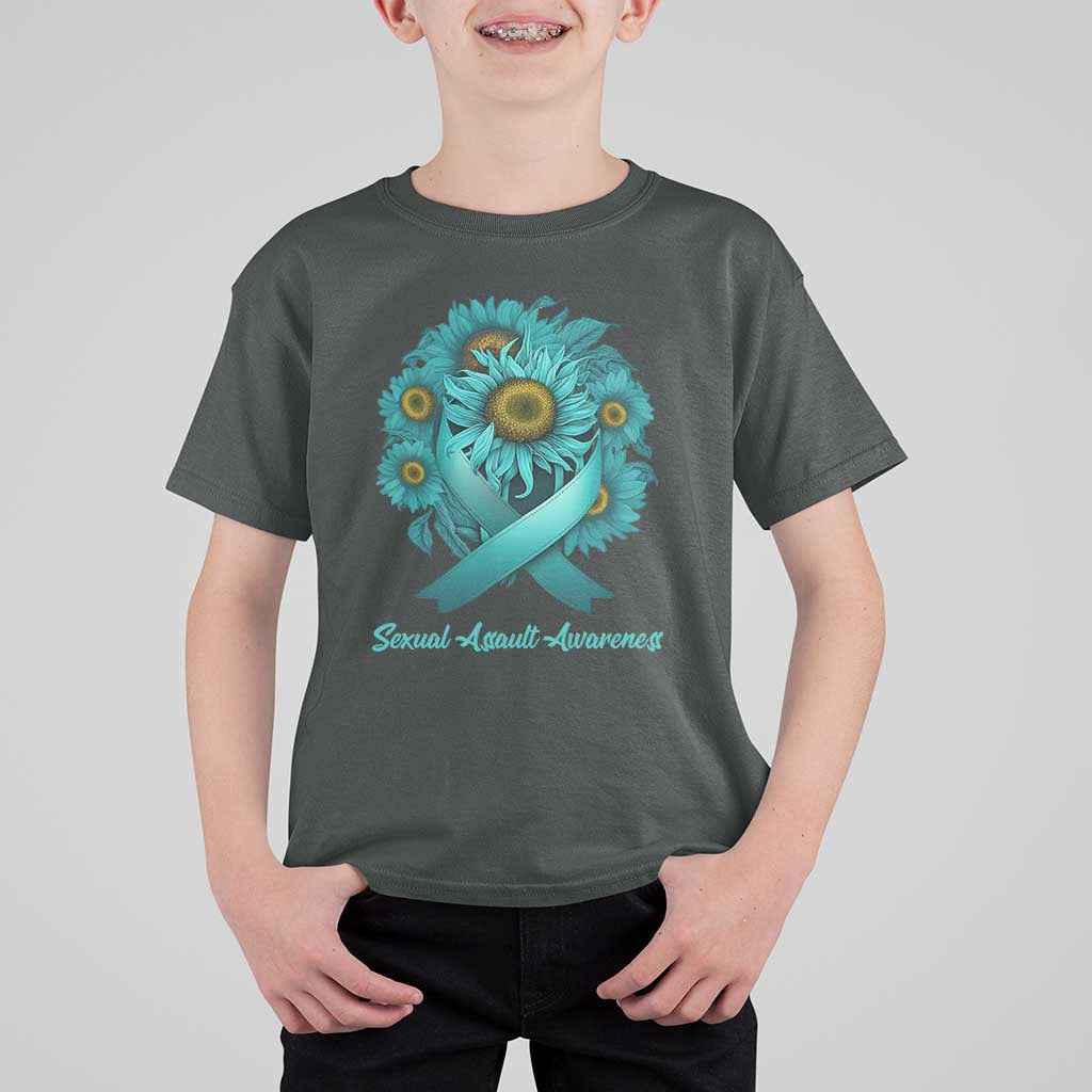 Sexual Assault Awareness T Shirt For Kid Teal Ribbon Sunflowers Support