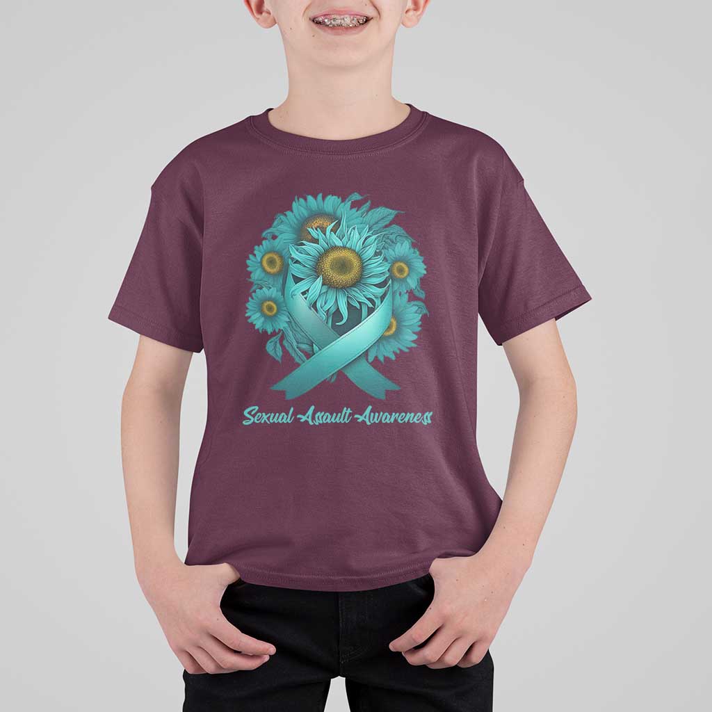 Sexual Assault Awareness T Shirt For Kid Teal Ribbon Sunflowers Support