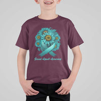Sexual Assault Awareness T Shirt For Kid Teal Ribbon Sunflowers Support