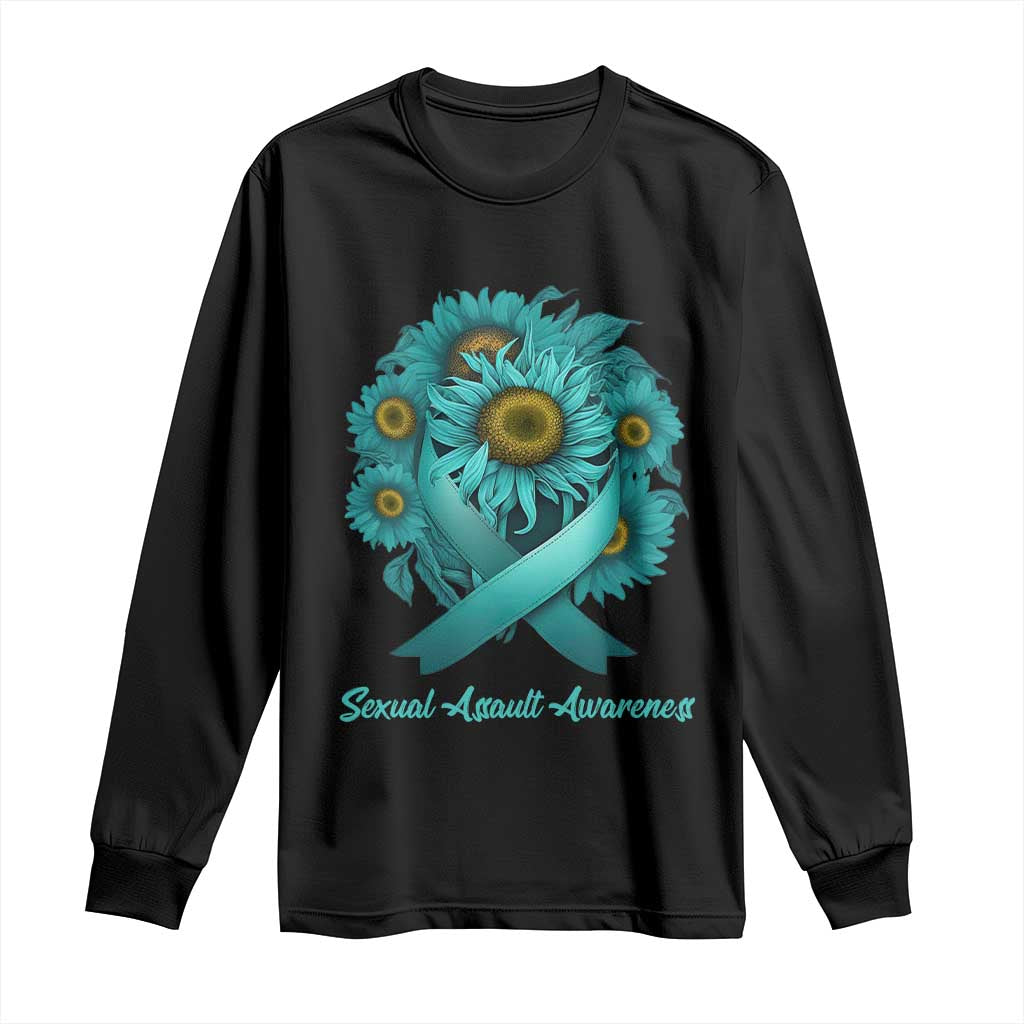 Sexual Assault Awareness Long Sleeve Shirt Teal Ribbon Sunflowers Support