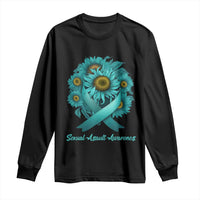 Sexual Assault Awareness Long Sleeve Shirt Teal Ribbon Sunflowers Support