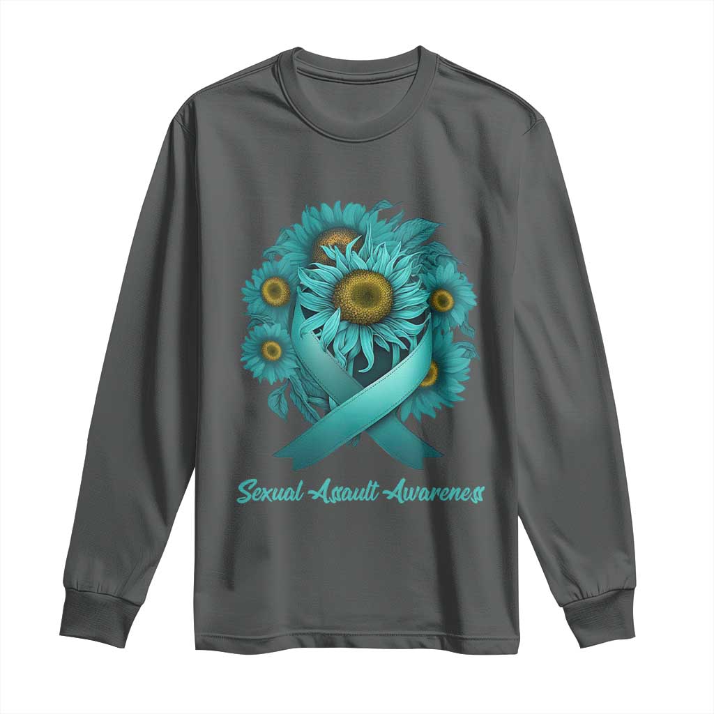 Sexual Assault Awareness Long Sleeve Shirt Teal Ribbon Sunflowers Support