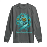 Sexual Assault Awareness Long Sleeve Shirt Teal Ribbon Sunflowers Support