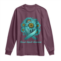 Sexual Assault Awareness Long Sleeve Shirt Teal Ribbon Sunflowers Support