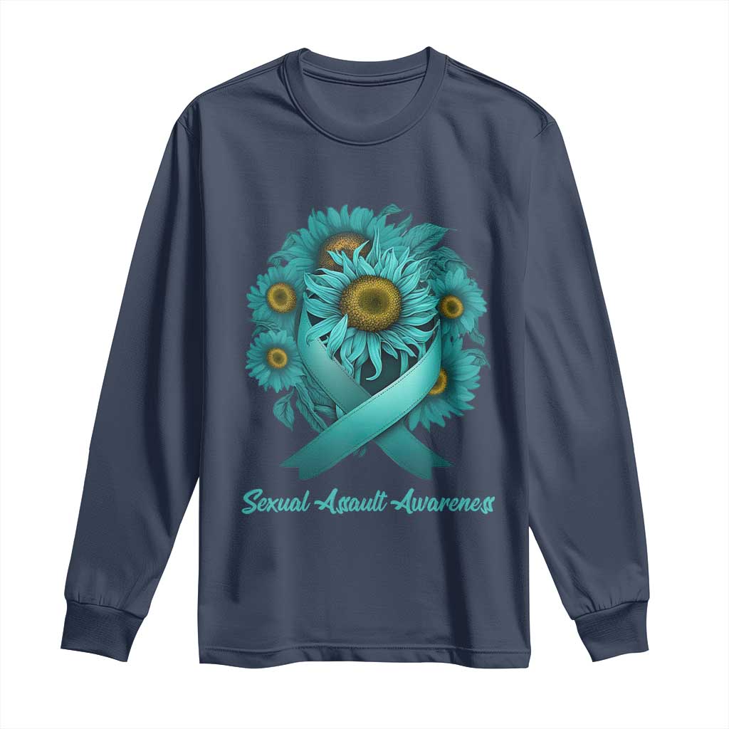 Sexual Assault Awareness Long Sleeve Shirt Teal Ribbon Sunflowers Support