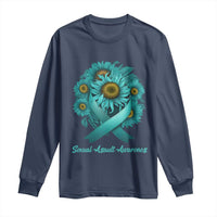 Sexual Assault Awareness Long Sleeve Shirt Teal Ribbon Sunflowers Support